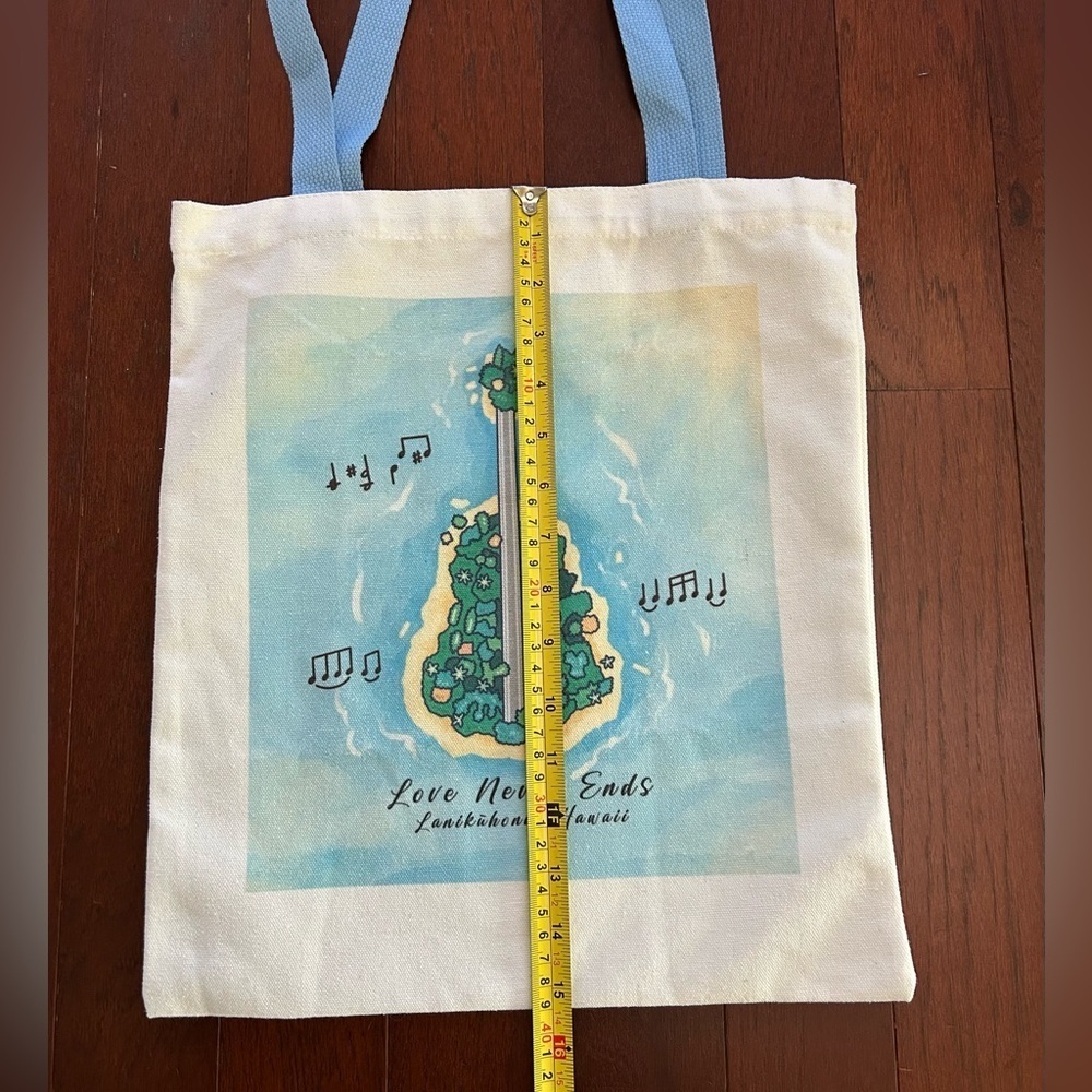 Love Never Ends Musical Note thick canvas Tote Bag white and blue 15”x13” new - Picture 3 of 5